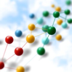 Obraz premium Abstract Network of Colorful Spheres on a White Background, Representing Connectivity and Interconnectedness