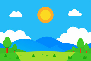 Obraz premium Anime Summer Day With Blue Skies And Fields Look