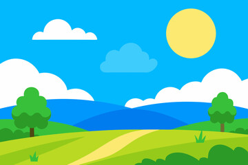 Obraz premium Anime Summer Day With Blue Skies And Fields Effect