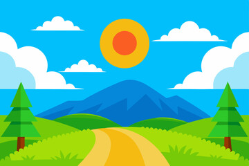 Fototapeta premium Anime Summer Day With Blue Skies And Fields Detail