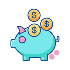 Piggy bank filled with dollar coins and savings