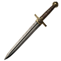 Antique metal dagger isolated on PNG transparent background, cut out