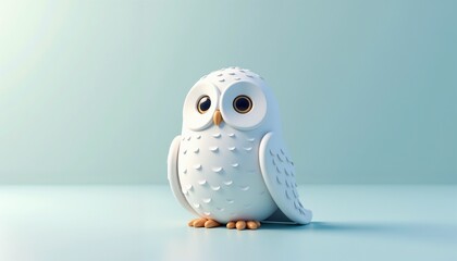Cute cartoon white owl standing on soft blue background