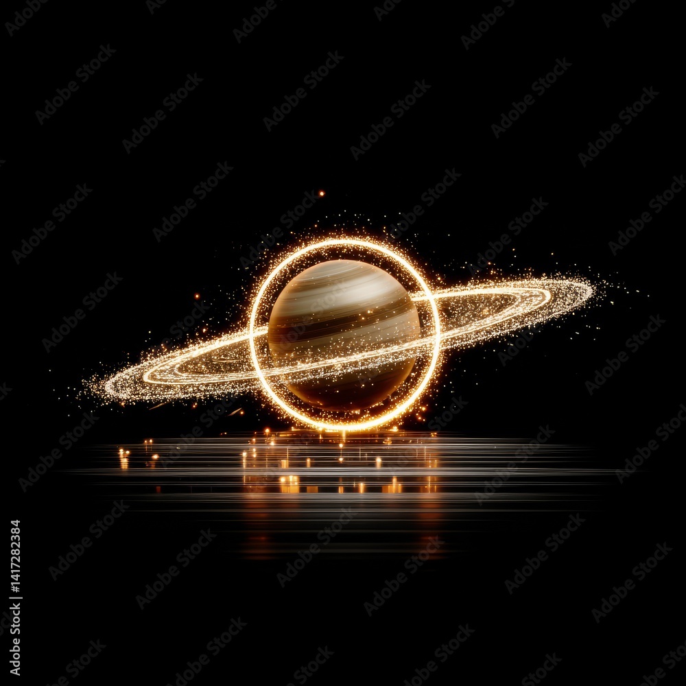 Aufkleber ethereal planet in the void: a striking vision of a cosmic sphere surrounded by a dazzling ring of l