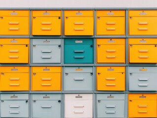 Fototapeta premium Colorful Cabinets with Drawers for Organizing Storage Solutions