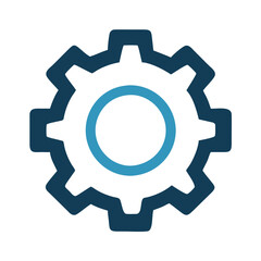 Blue Gear Icon on Black Background, Settings Concept