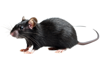 Sleek, dark rodent isolated on PNG transparent background, cut out