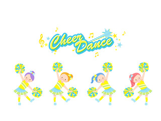 笑顔でチアダンスをしているかわいい子供達のイラストセット