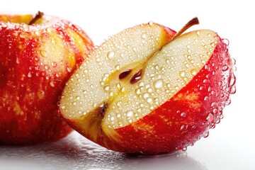 Freshly cut apple with water droplets