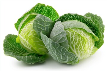 Obraz premium Two fresh cabbages isolated on white background