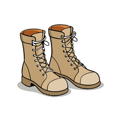 Pair of desert tan military boots laces tied  