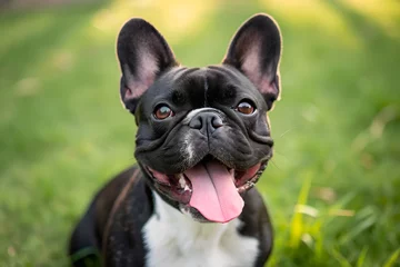 Gordijnen bulldog frances happy portrait panting black fur bright smile open mouth © PulseImages