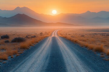 Fototapeta premium Dusty road at sunrise