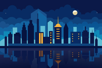 Fototapeta premium city-skyline-at-night-with-reflections