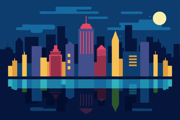 Fototapeta premium city-skyline-at-night-with-reflections