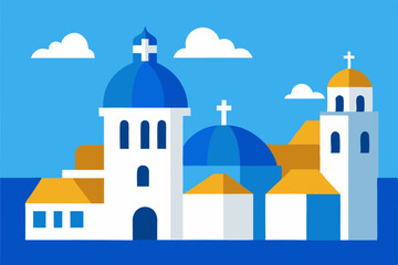 Fototapeta premium coastal-town-with-blue-domed-churches