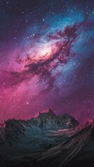Cosmic Mountain Landscape Art with Galaxy &ndash; Cosmic Mountain Landscape Poster, Cosmic Mountain Landscape Print for Wall Art Decor