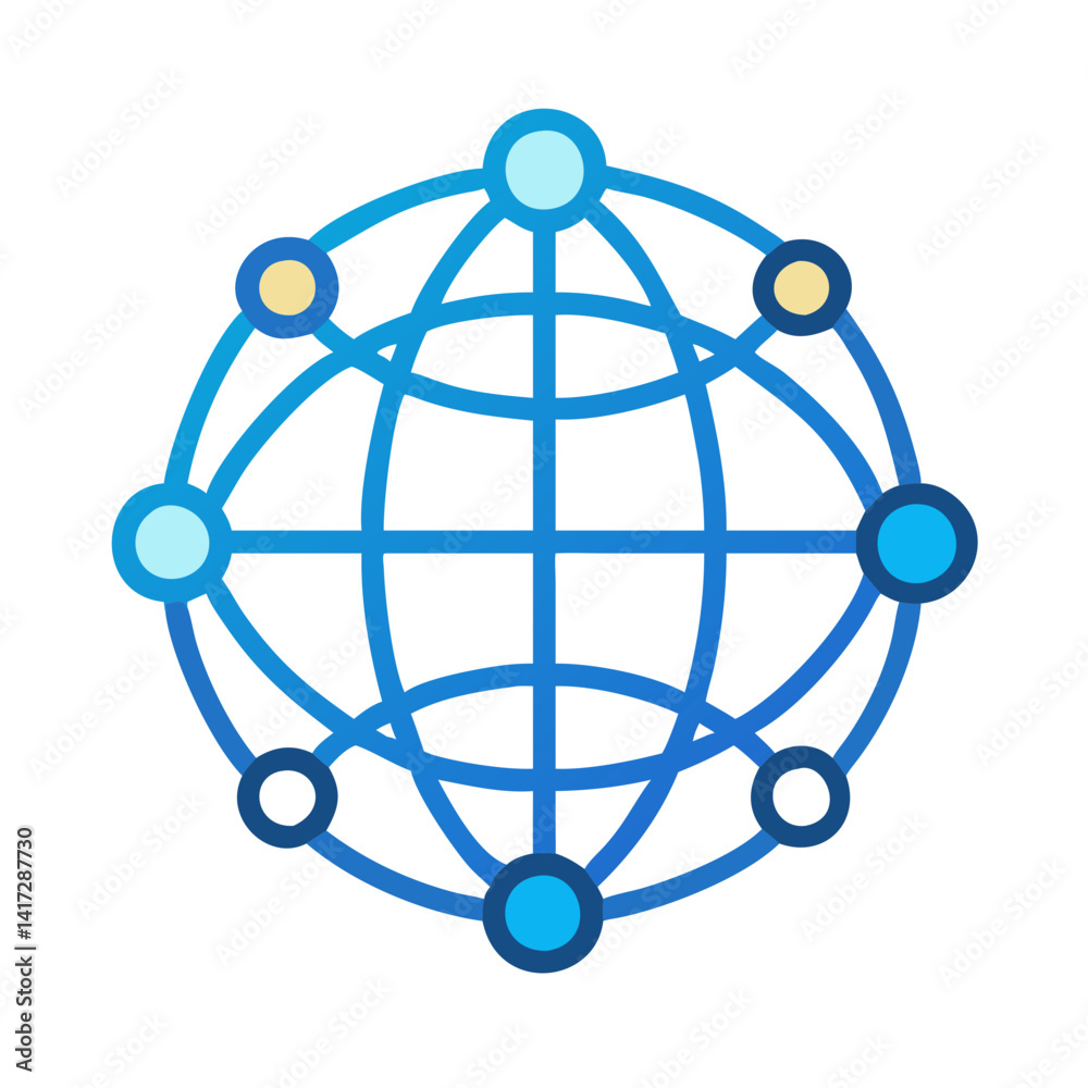 Poster global network connection icon with nodes on black background