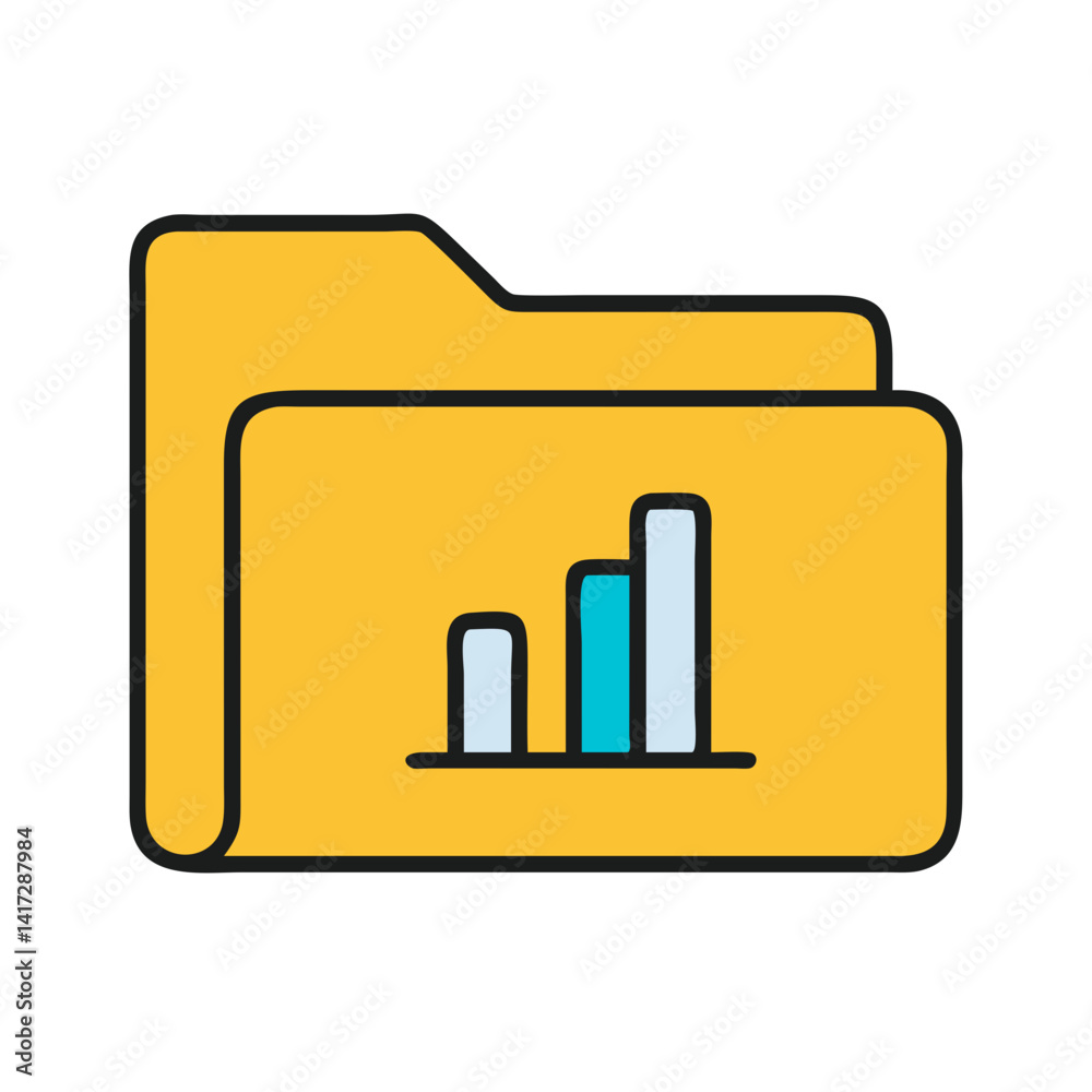 Poster folder icon with rising bar graph data visualization