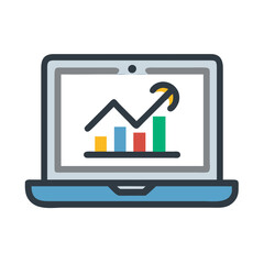 Laptop with growing chart, symbolizing market growth online