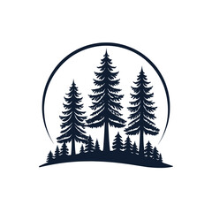 pine tree silhouette logo vector line art logo design