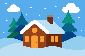 Fototapeta premium cozy-cottage-covered-in-snow---anime-background