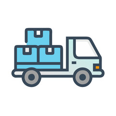Delivery truck icon with boxes illustration on black