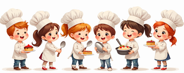 Cartoon Children Dressed as Chefs with Baked Goods