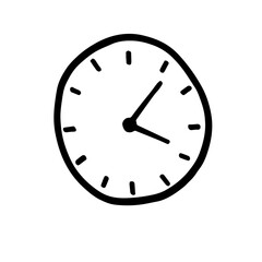 Hand-drawn clock illustration on a white background  