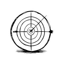 Circular wooden target with concentric circles and arrow  