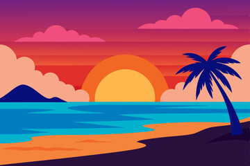 Fototapeta premium dreamy-beach-sunset-created-by-ai