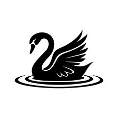 Elegant Black Swan Silhouette: A sleek black swan silhouette with wings spread gracefully against a white background, capturing a moment of serenity and grace.