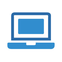 Blue Laptop Icon on Black Background: Technology Symbol