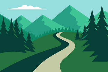 Fototapeta premium forest-trail-winding-through-mountains---anime-aes