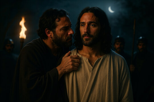 Judas betraying Jesus with a Kiss. Friend, Do What You Came For