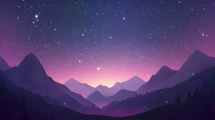 Crédence en verre imprimé Enchanting starry night illustration over layered purple mountain landscape