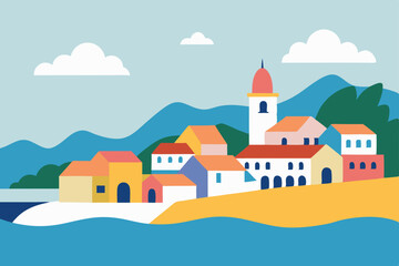 Naklejka premium hand-drawn-illustration-of-coastal-town
