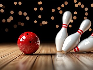 Striking Moment in Bowling Alley with Bowling Ball and Pins