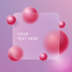 Abstract design featuring pink 3D spheres and a transparent square for text. A minimalist futuristic template for banners, ads, and backgrounds. 