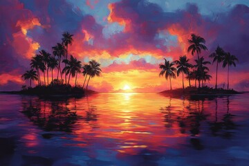 Tropical sunset over calm waters