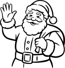 Santa Claus Silhouette Set | Waving Hand Festive Line Art Sketch Santa Waving Hand Silhouette | Christmas Vector Bundle