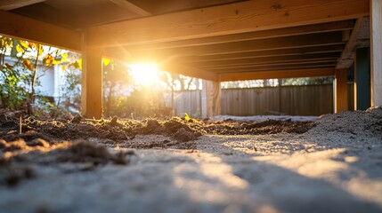 Golden Hour Sunlight Underneath a Deck Construction