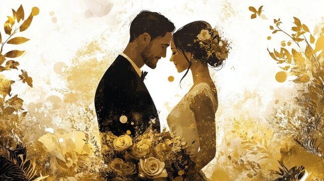 wedding gold invite illustration
