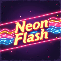 Retro Neon Flash Text with Glowing Lines and Stars