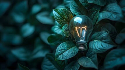 Eco friendly Innovation Concept with Green Leaves Forming a Light Bulb Shape