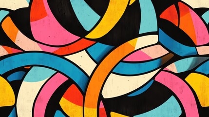 Colorful Abstract Background with Wavy Lines and Geometric Shapes Featuring Vibrant Swirls and Unique Patterns in a Modern Artistic Design