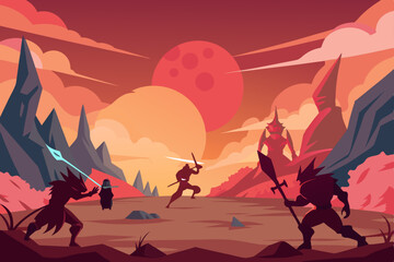 Naklejka premium anime-battle-scene-in-otherworldly-valley 