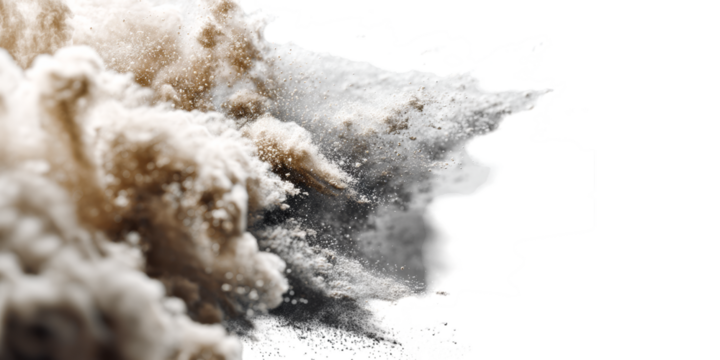Dynamic explosion of dust and particles creates vibrant, dramatic effect. Ideal for backgrounds, action scenes, and creative projects. High-quality 3D illustration adds depth to visuals.