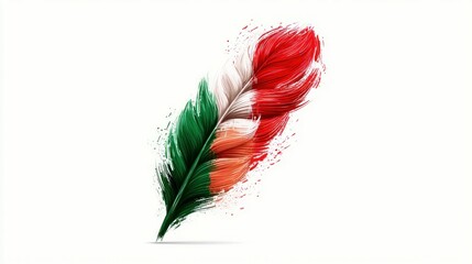 A vibrant painting of a feather, with splashes of color on a pristine white canvas.