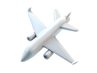 3D Model of White Airplane from Top View, 3D Illustration, 3D Rendering, 3D Icon